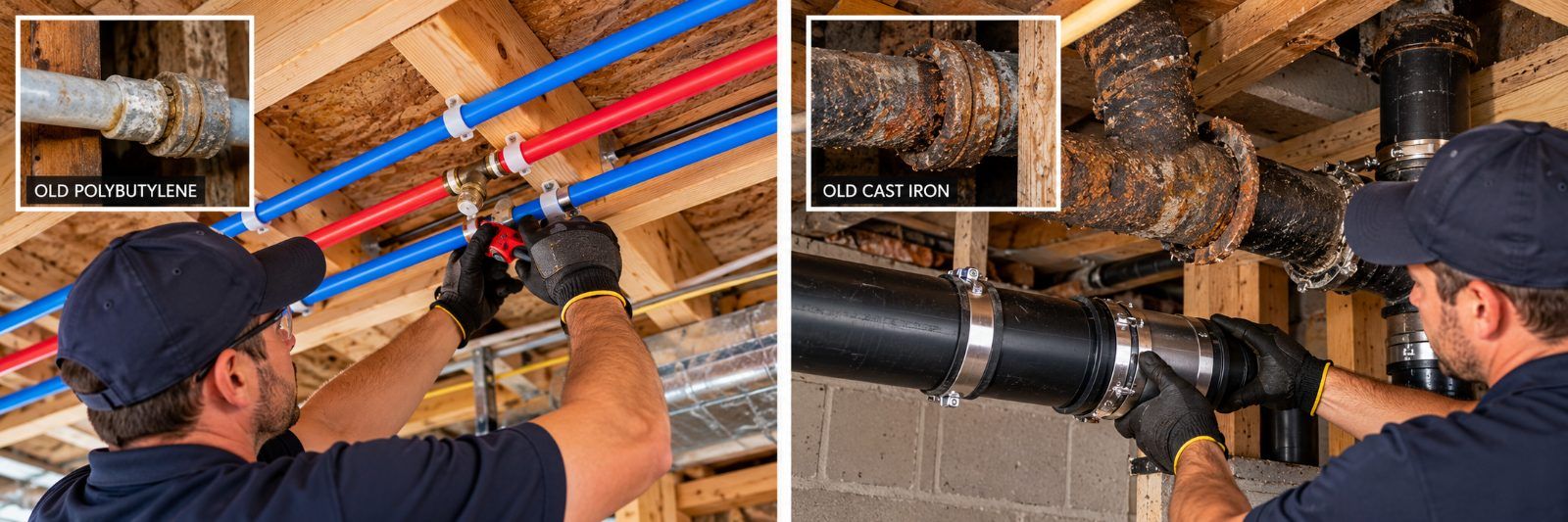 Repiping: replacing old polybutylene and cast iron pipes with new piping in Fort Lauderdale, FL